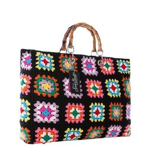 NWT Rare Multicolor MC2 Saint Barth Black Crochet Tote Bag